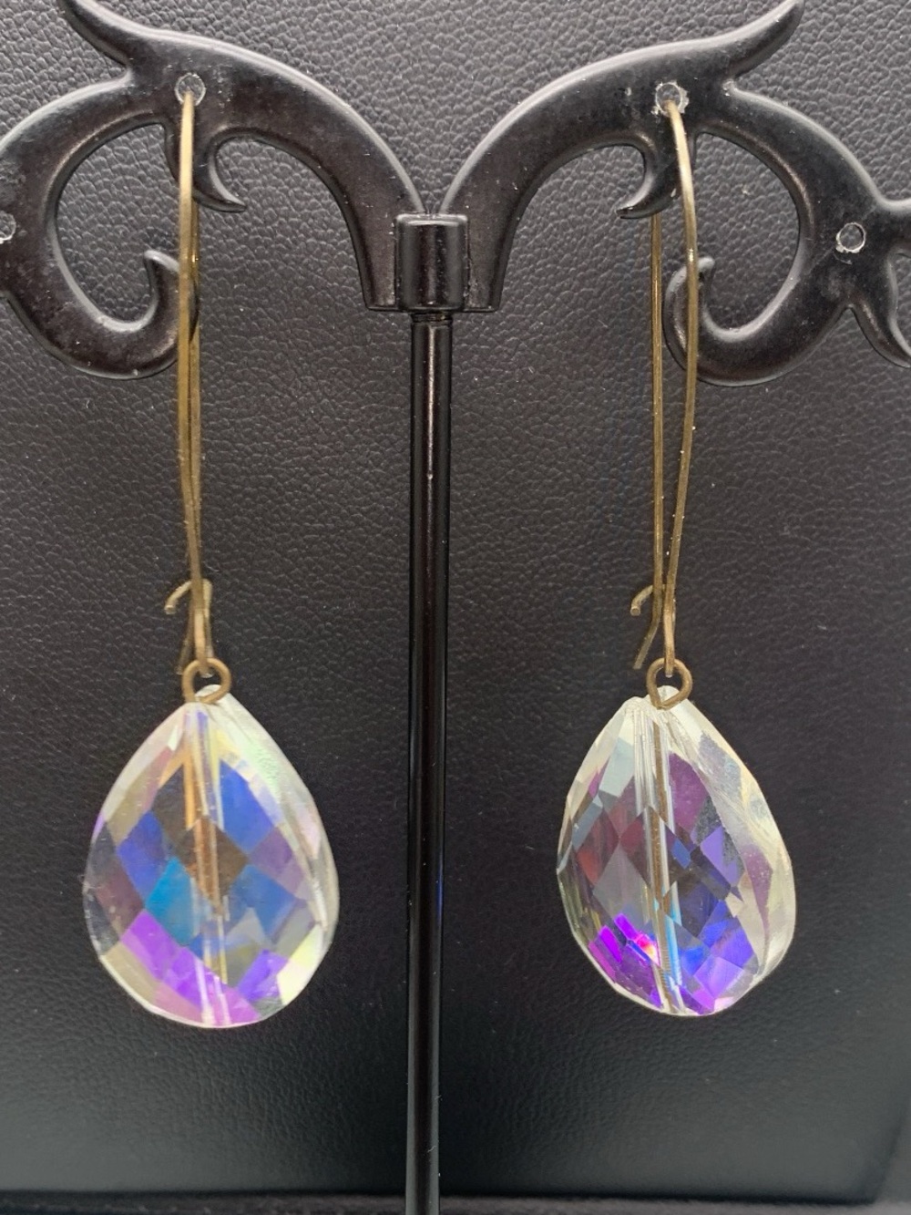 AB Aurora Borealis Glass Crystal Teardrop Drop Earrings with brass ear wires